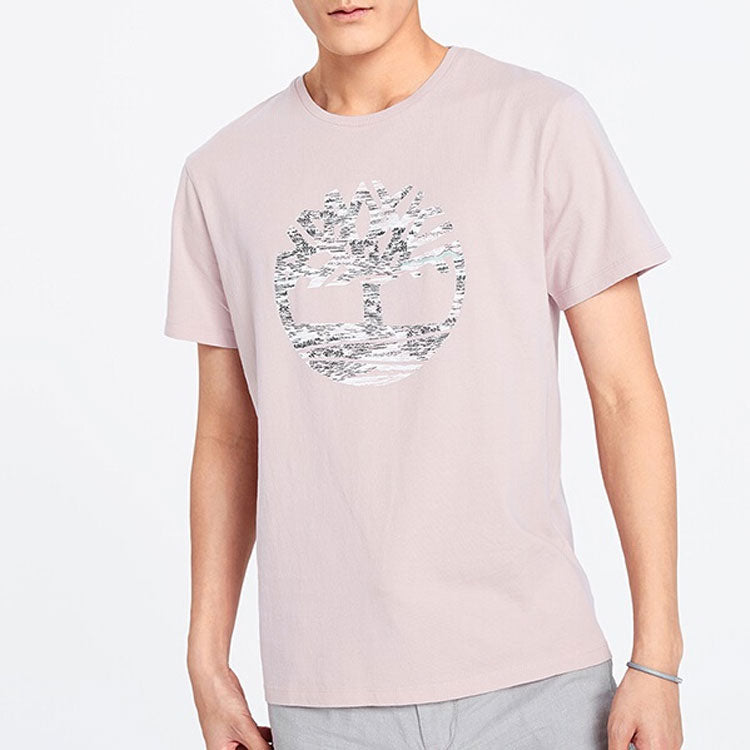 Men's Timberland Round Neck Printing Short Sleeve Pink A1X1GR28