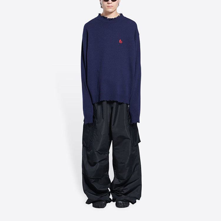 Balenciaga Double B Highneck Wool Knit Sweater 'Blue' 682010T16274011