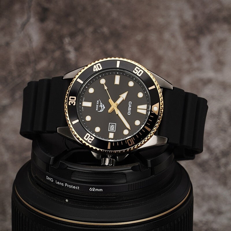 CASIO STANDARD Stainless Steel Waterproof Black Sports Mens BlackGold Analog MDV-106G-1A