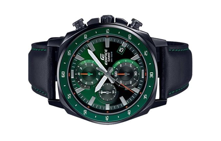 CASIO Waterproof EDIFICE Mens BlackGreen Analog EFV-600CL-3