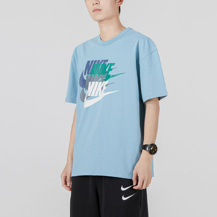 Men's Nike Alphabet Large Logo Printing Sports Breathable Short Sleeve Blue T-Shirt DV3317-494