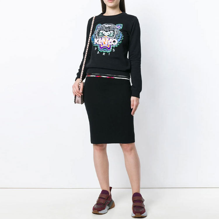 (WMNS) KENZO Tiger Head Pattern Long Sleeves Round Neck Hoodie Black F852SW7054XA-99