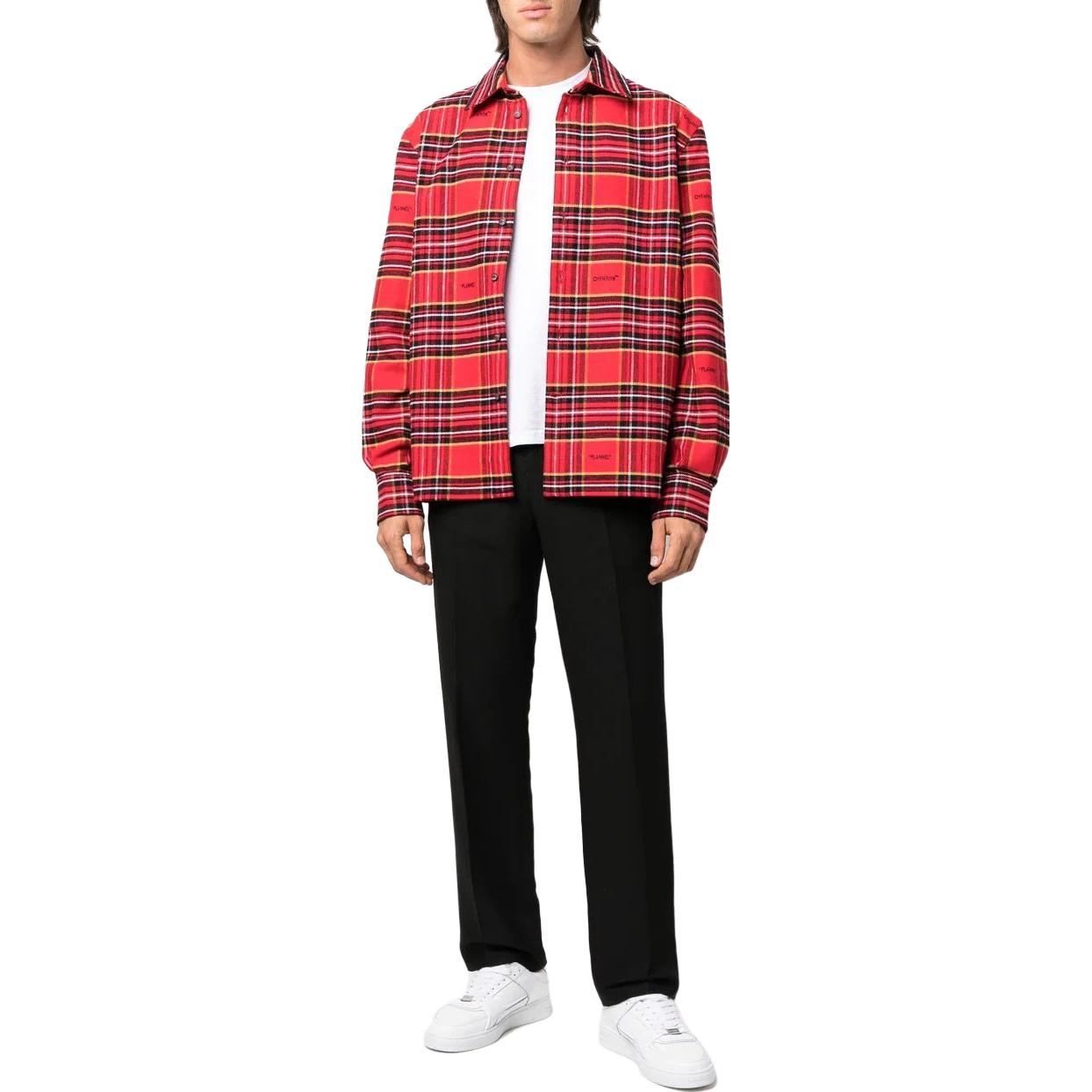 Off-White FW22 Stripe Lapel Long Sleeves Red Shirt OMGA227F22FAB0012510