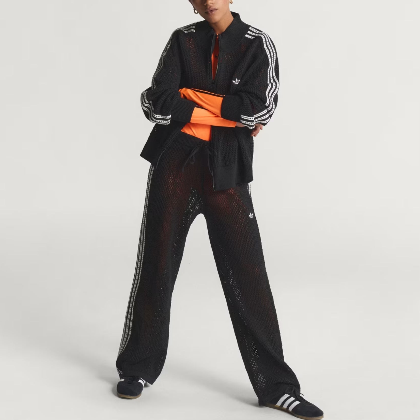 (WMNS) adidas Originals Knitted Crochet Firebird Track Pants Asia Sizing 'Black' KC6494