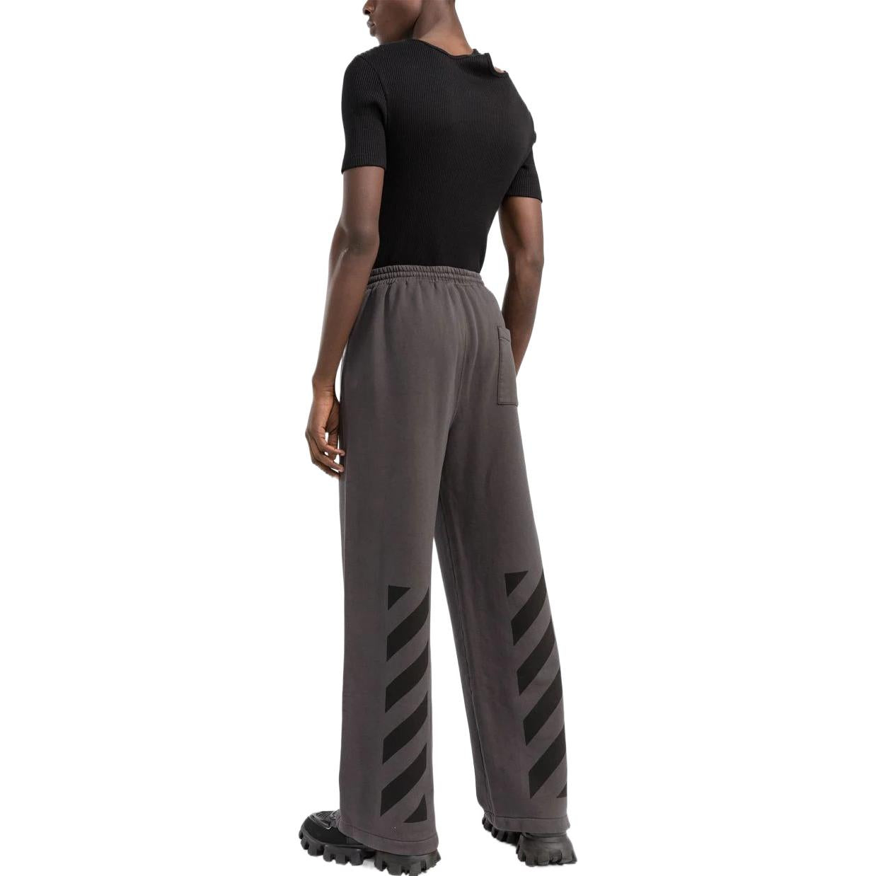 Men's Off-White Solid Color Stripe Printing Loose Straight Sports Pants/Trousers/Joggers Gray OMCH044C99FLE00210101010