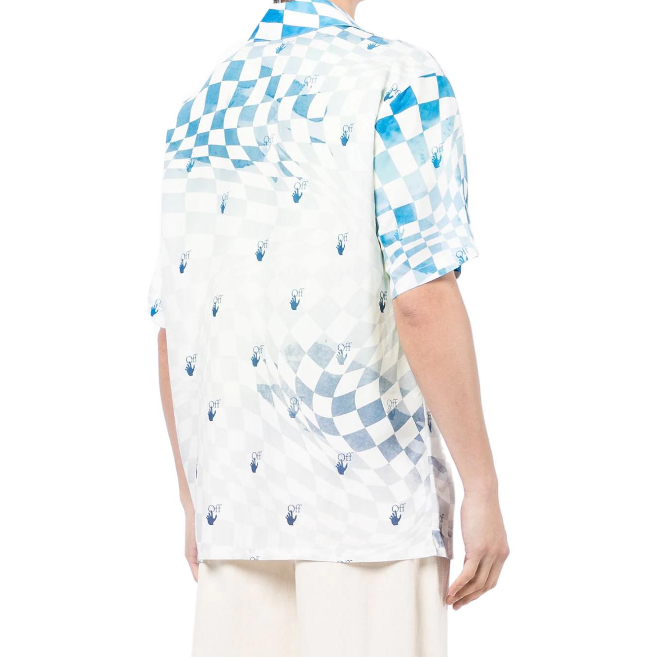 Men's Off-White Logo Printing Short Sleeve Blue Shirt OMGA163G21FAB0080145