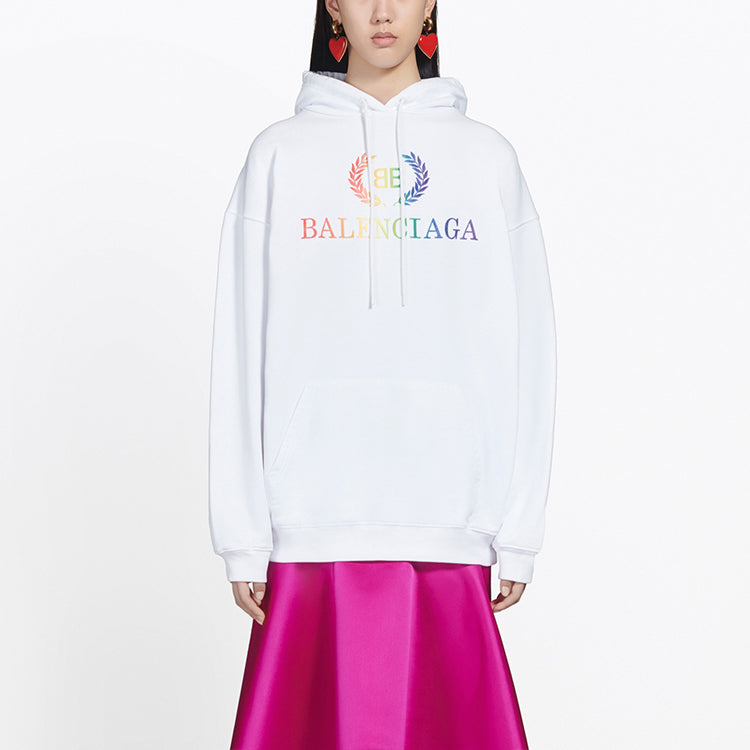 (WMNS) Balenciaga Rainbow Logo Hoodie White 570798TEV509044