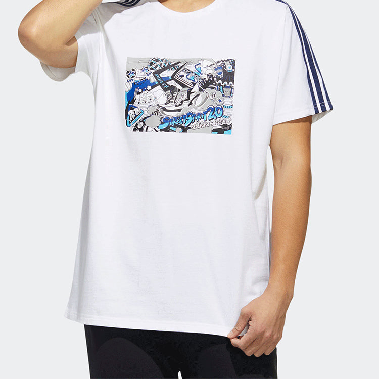 Men's adidas neo Pattern Printing Sports Short Sleeve White T-Shirt GK5870