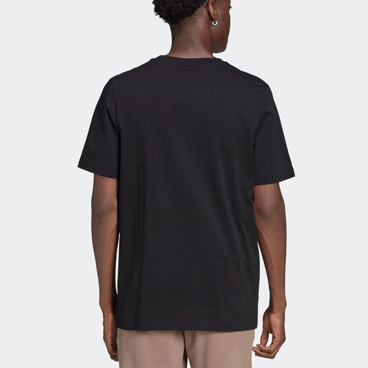 Men's adidas Colorblock Casual Round Neck Pullover Short Sleeve Japanese Version Black T-Shirt HC9470