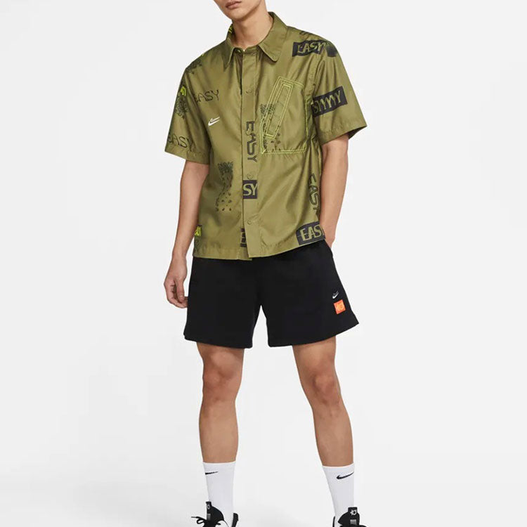 Nike Alphabet Pattern cashew Short Sleeve Shirt Green DO4024-378