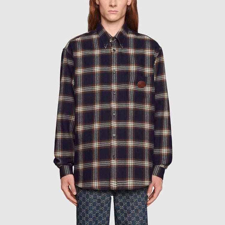 Gucci Check Wool Shirt With Interlocking G 'Navy' 648854-Z8AMJ-4310