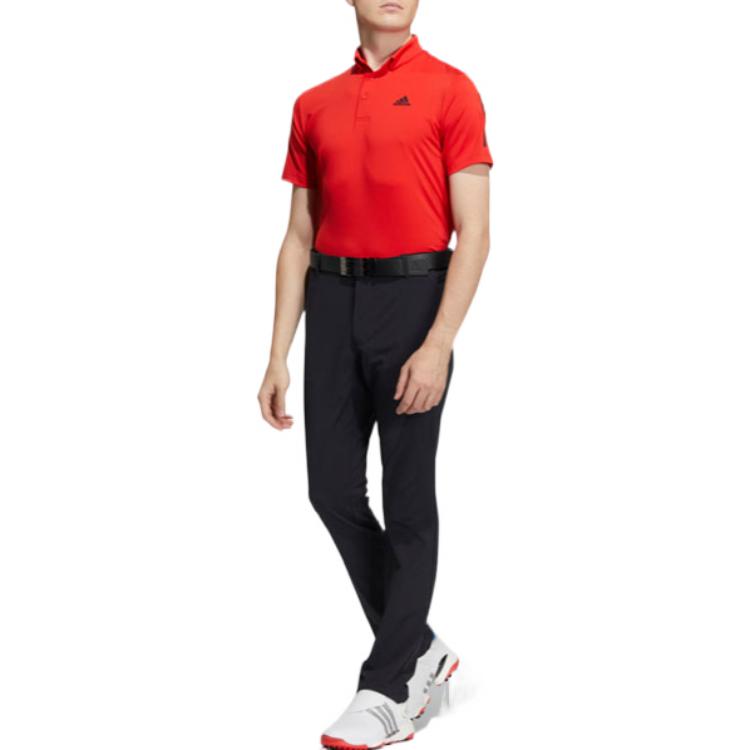 adidas Printing Logo Casual Stripe Short Sleeve Polo Shirt Red HA3126