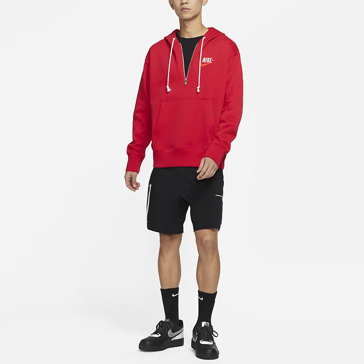 Men's Nike Embroidered Logo Half Zipper Hooded Knit Pullover Red DM5280-657
