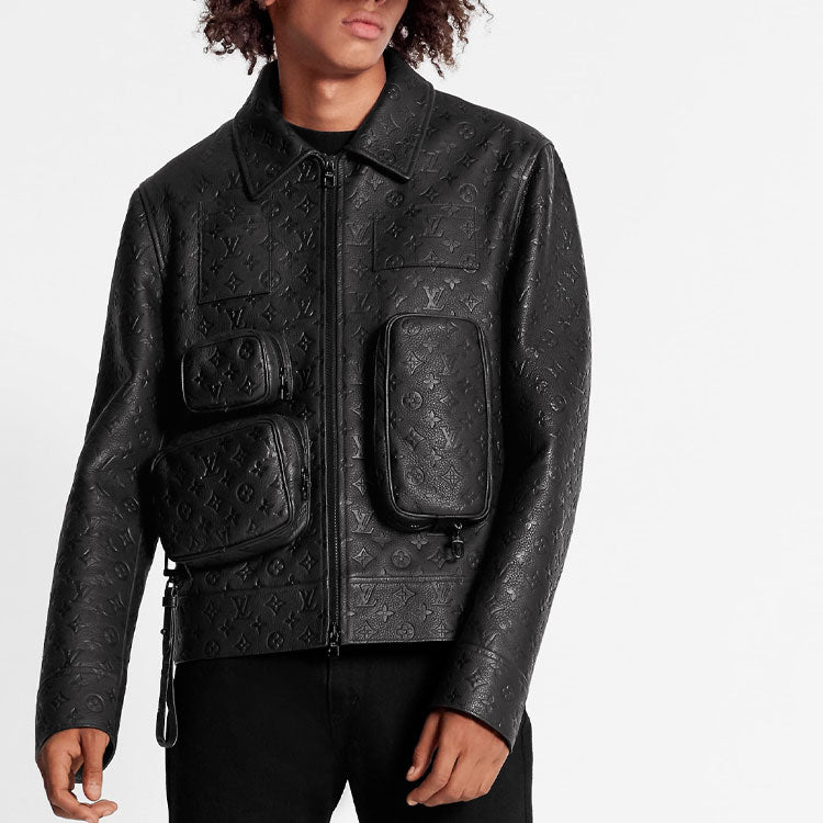 Men's LOUIS VUITTON FW21 Multiple Pockets Embossing Logo Casual Lapel Jacket Black 1A5ZTJ
