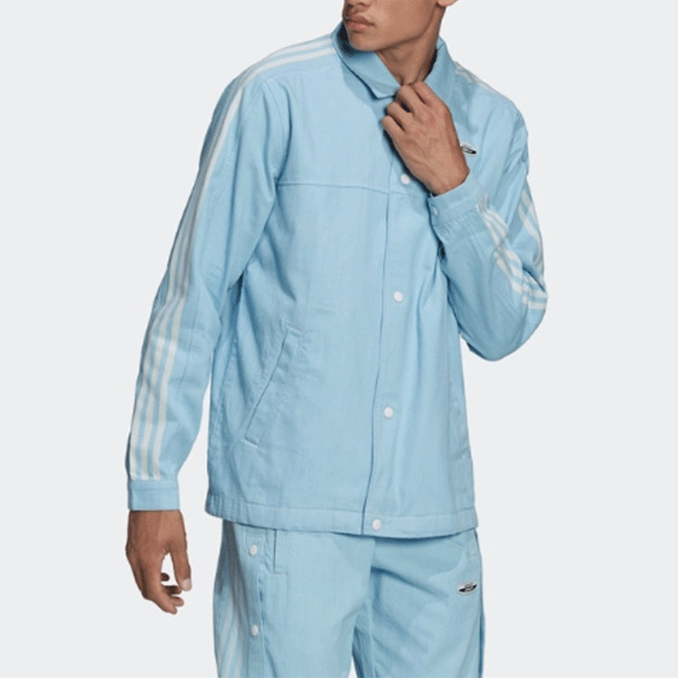 adidas originals Side Stripe lapel Sports Jacket Blue HC9497