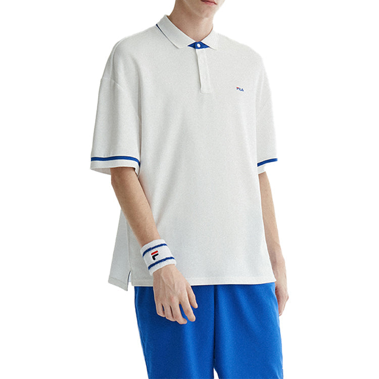 FILA Fusion Alphabet Logo Printing Short Sleeve Polo Shirt White T11M022105F-WT