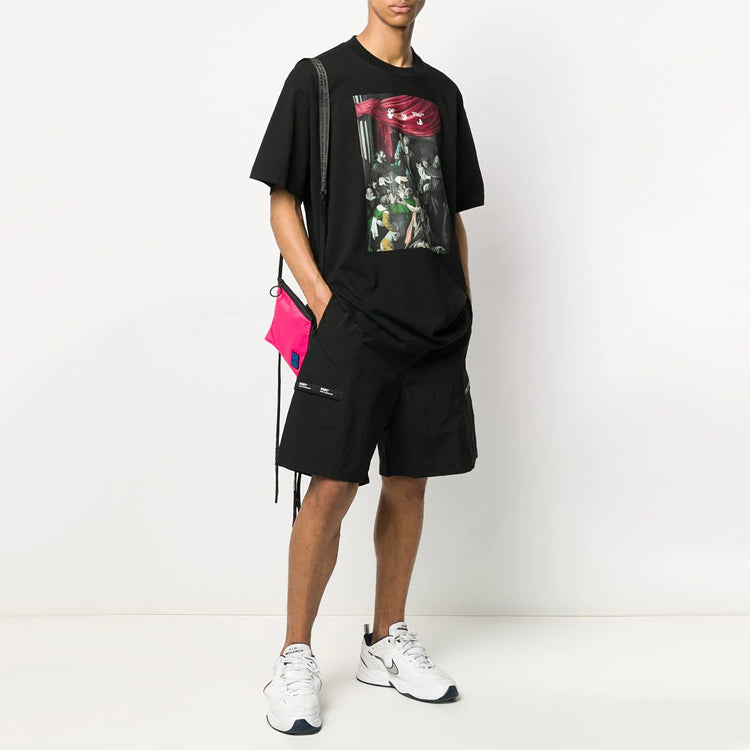 Off-White Caravaggio Painting Pattern Solid Color Short Sleeve Loose Fit Black OMAA038E20JER0051010