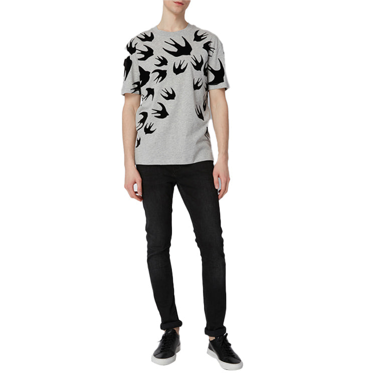 Men's McQ Alexander McQueen Swallow Printing Cotton Short Sleeve Gray 291571-RLT86-1225