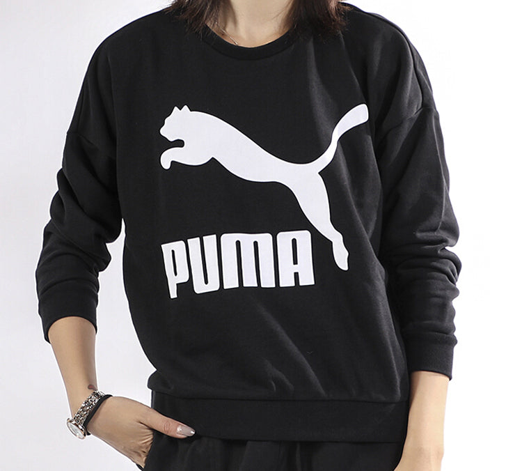 (WMNS) PUMA Classics Logo Crew Round-neck Sweatshirt Black 577609-01