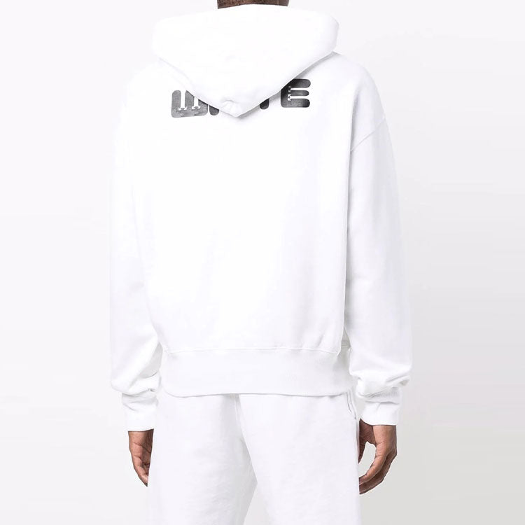 Men's Off-White FW21 Chest Logo Printing Drawstring Hood Long Sleeves Loose Fit White OMBB037F21FLE0020110