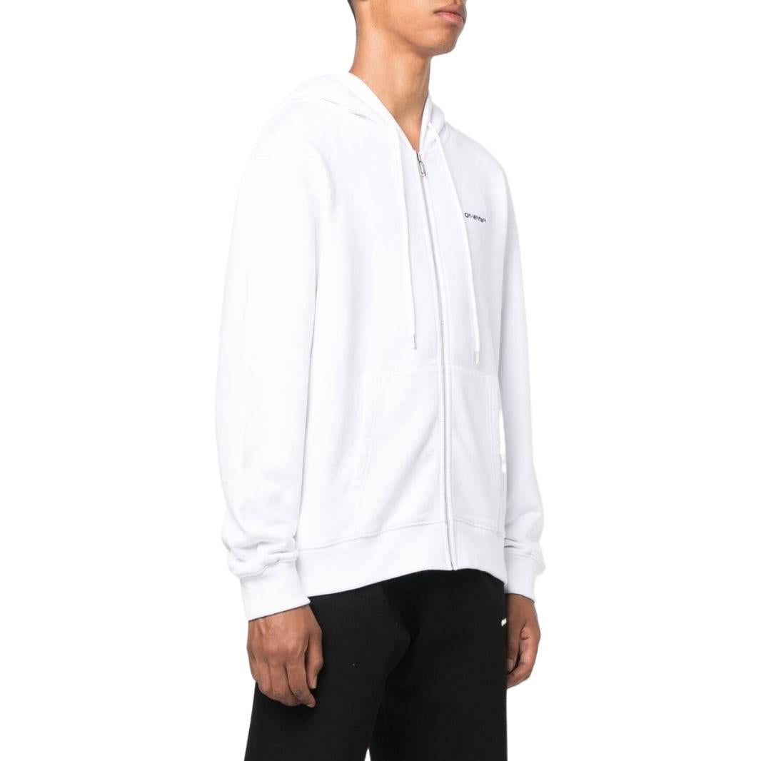 Men's Off-White SS22 Solid Color Logo Printing Zipper Hooded Long Sleeves Version White Jacket OMBE013F22FLE0070110