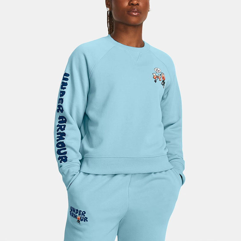 (WMNS) Under Armour Heavyweight Terry Crew Pullover 'Light Blue' 1379833-490