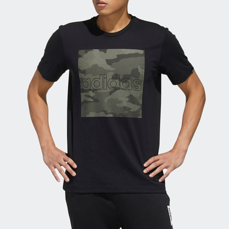 adidas Sports Camouflage Pattern Round Neck Short Sleeve Black FM6103