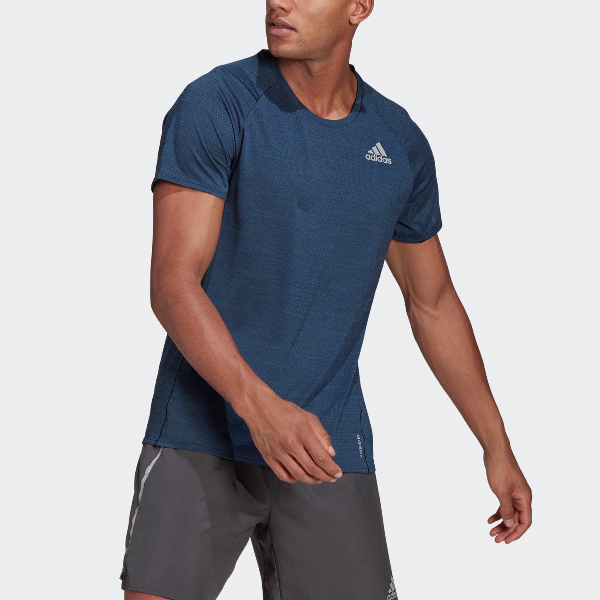 adidas Runner Tee Reflective Logo Running Sports Short Sleeve Navy Blue GJ9887
