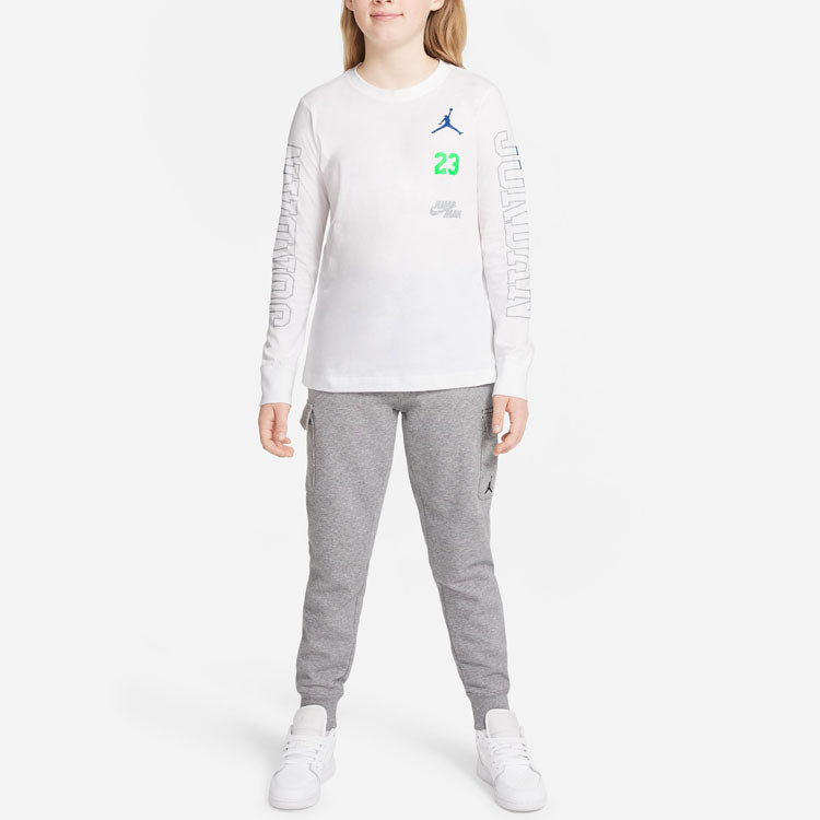 (GS) Air Jordan Alphabet Printing Round Neck Long Sleeves T-shirt Girls White DV0883-100
