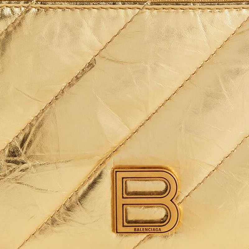 (WMNS) Balenciaga Crush Long Coin And Card Holder Metallized Quilted 'Gold' 7664652AAYO8004