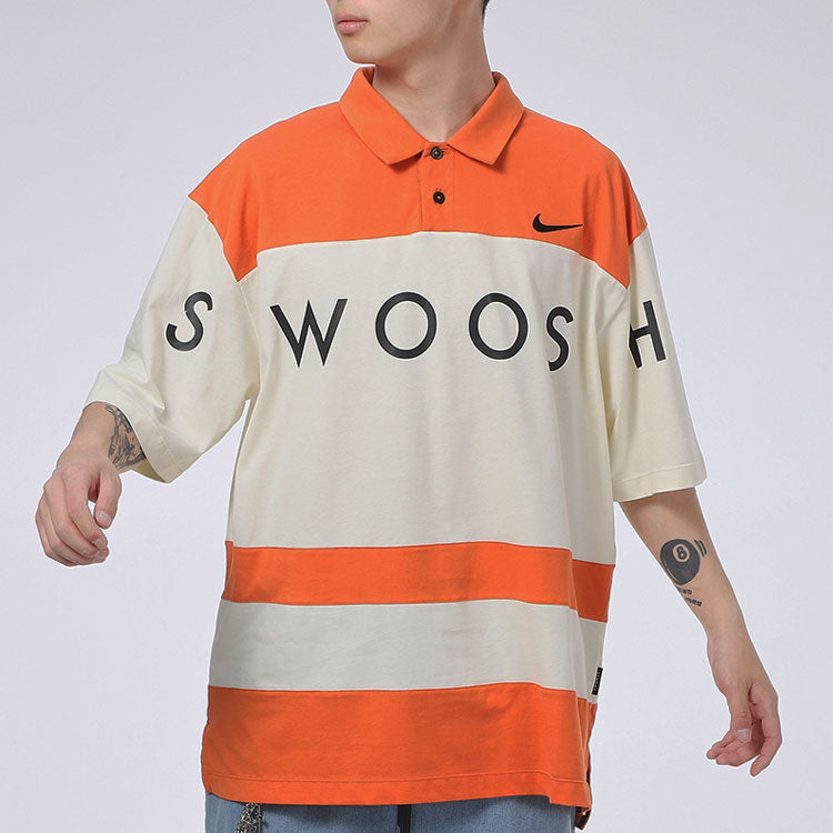 Nike Sportswear Swoosh Logo Printing Contrasting Colors Loose Polo Shirt Orange DJ5370-801