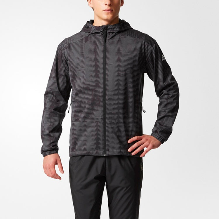 adidas Sports Training Reflective Printing hooded Knit Jacket Black CD2597
