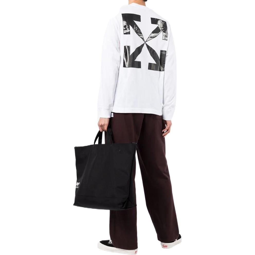 Men's Off-White SS22 Logo Printing Long Sleeves White T-Shirt OMAB064C99JER00301100110