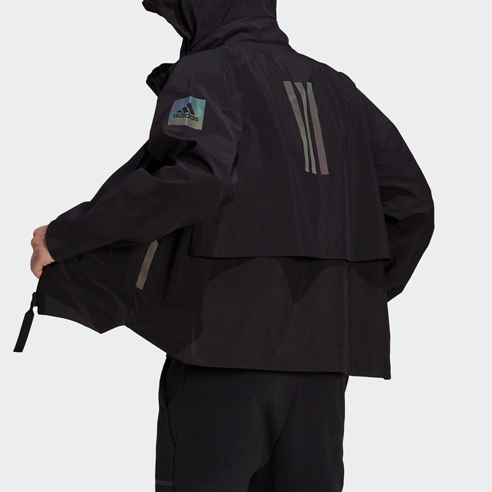 Men's adidas Myshelter Jkt Outdoor Sports Loose Rainproof Hooded Logo Jacket Black GP7853