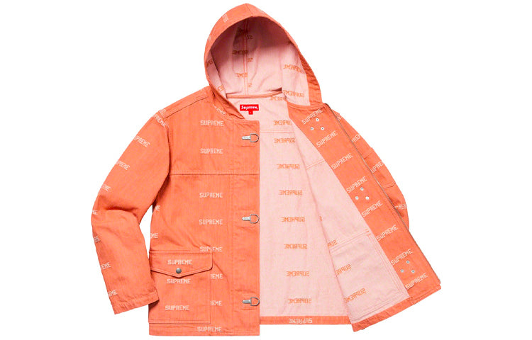 Supreme SS19 Logo Denim Turnout Jacket Orange Logo SUP-SS19-652