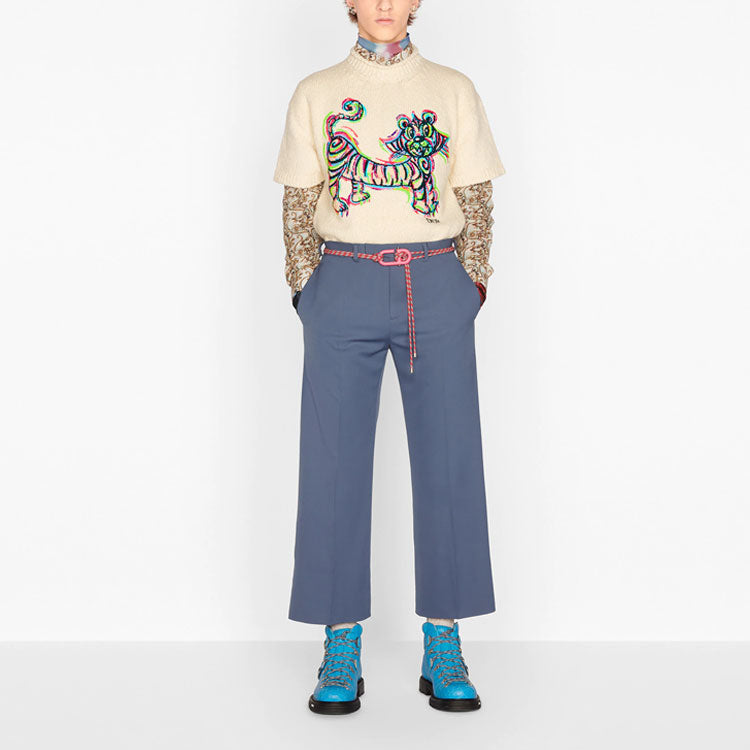 DIOR x KENNY SCHARF SS21 Tiger embroidered knitted Tee M Cream 193M636AT329-C089