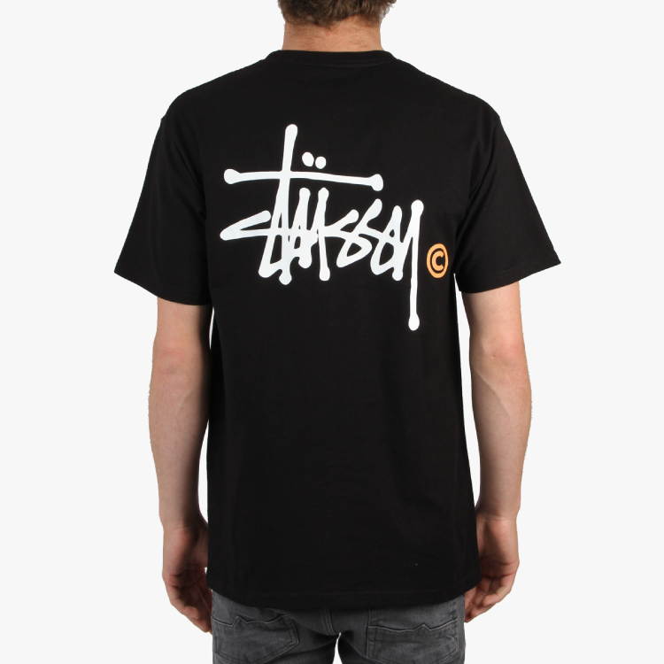 Stussy Basic Tee Orange Yellow C Logo Back Printing Casual Short Sleeve Unisex Black 1903712