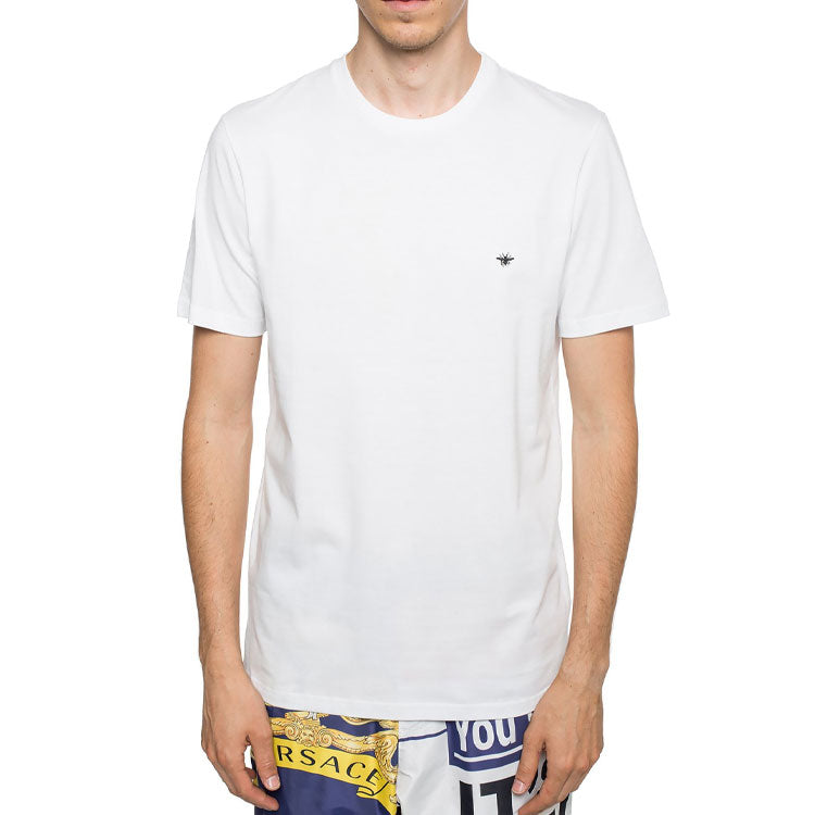 Men's DIOR SS21 Solid Color Bee Embroidered Round Neck Short Sleeve White T-Shirt 733J603B0533-C089