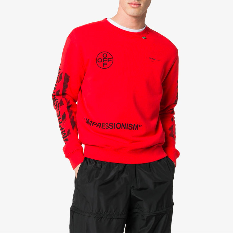 Off-White MENS SS19 'Impressionism' Crew Neck Cotton Logo Sweatshirt Red OMBA025R190030152010