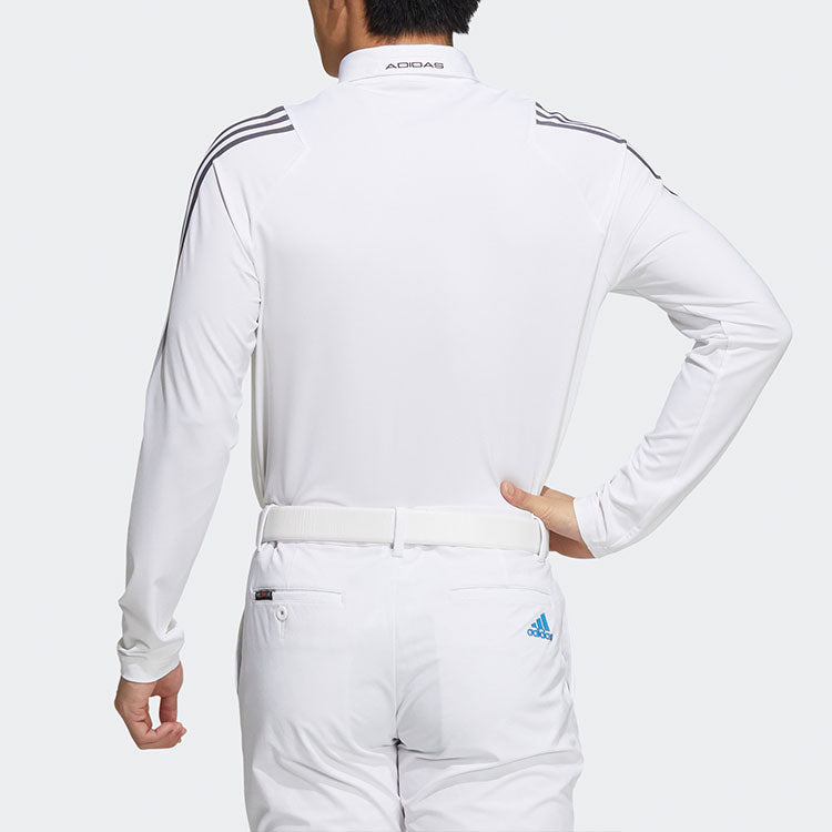 adidas Logo Stripe Long Sleeves Slim Fit Polo Shirt White HA3124