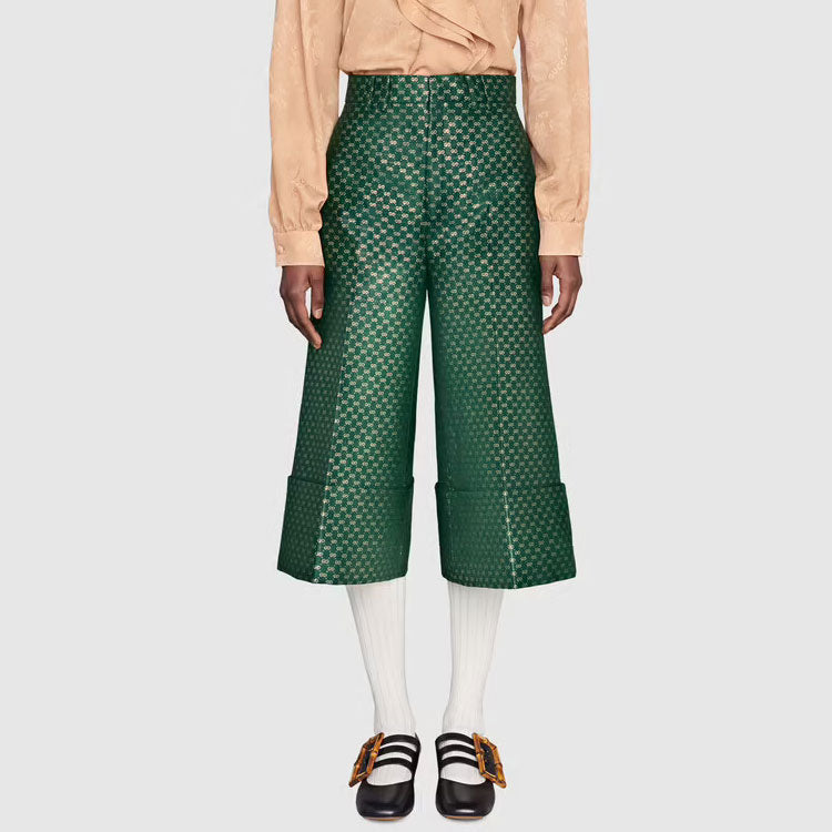(WMNS) Gucci Mini GG Lurex Flared Trousers 'Green' 652118-ZAGLX-3091