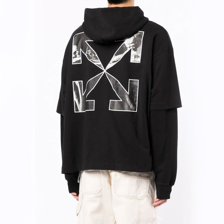 Men's Off-White SS22 Logo Printing Hooded Long Sleeves Version Black OMBB098C99FLE0031001BLACK