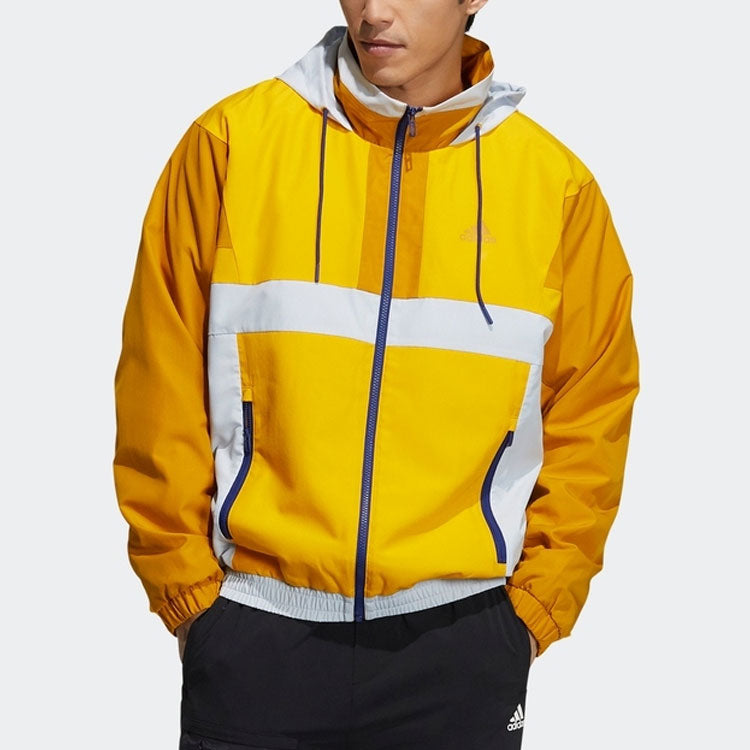 adidas Training Series Zipper Stand Collar Hooded Long Sleeves Logo Jacket Yellow H39327