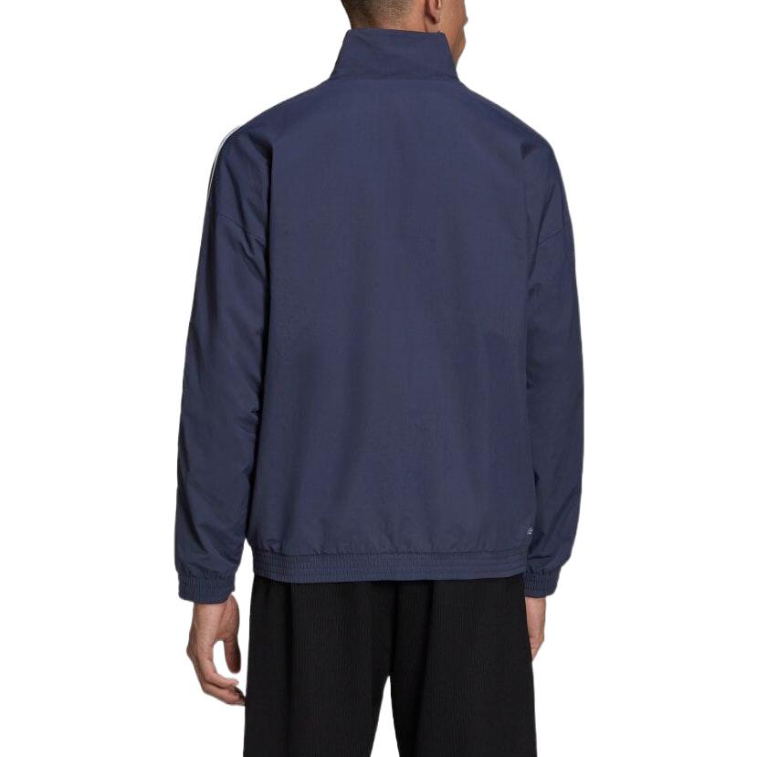 adidas originals Solid Color Stripe Zipper Stand Collar Jacket Japanese version Blue HC2000