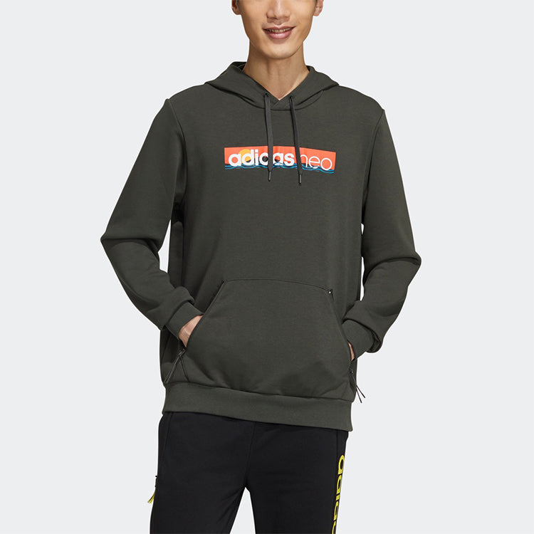 adidas neo Multi-Color Printing logo Casual hooded Pullover Brown GM2329