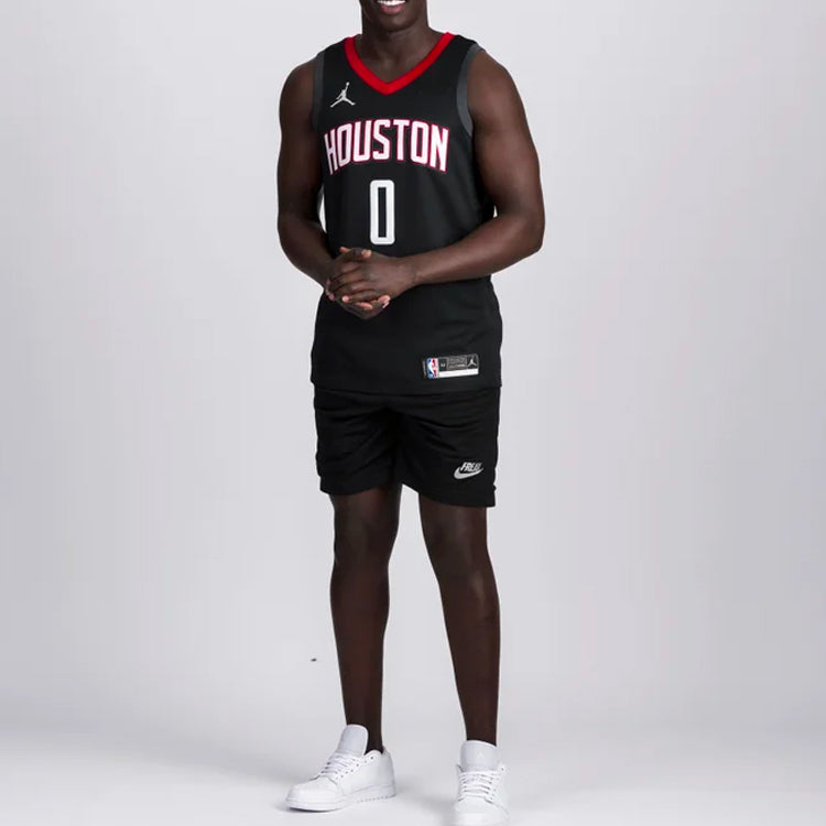 Air Jordan NBA Basketball Sports Jersey SW Fan Edition 20-21 Season Rockets Version Westbrook 0 Black CV9478-010