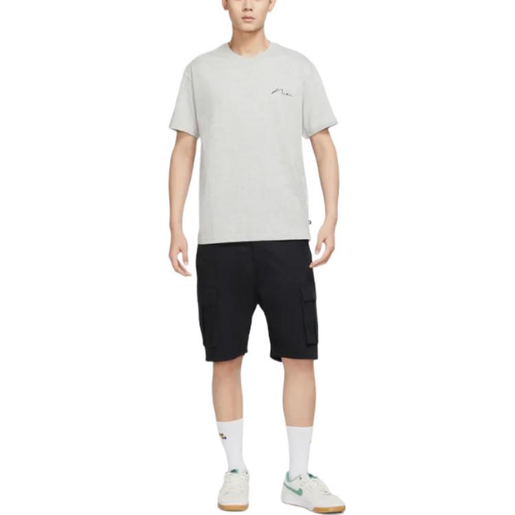 Men's Nike SB Back Graffiti Funny Pattern Printing Round Neck Short Sleeve Light Grey T-Shirt DR7768-050