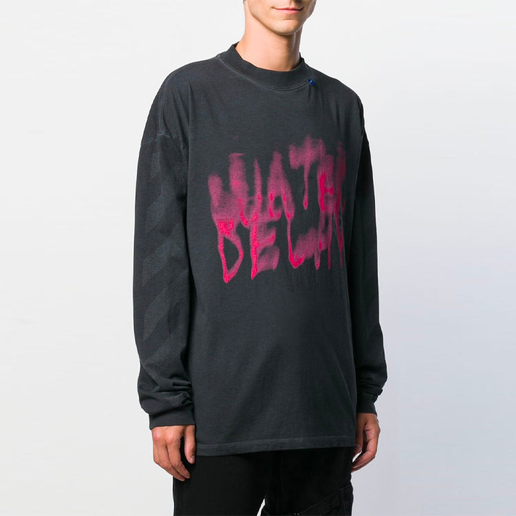 Off-White Graffiti Alphabet Pattern Round Neck Long Sleeves Version Black Gray OMAB032E191850310988