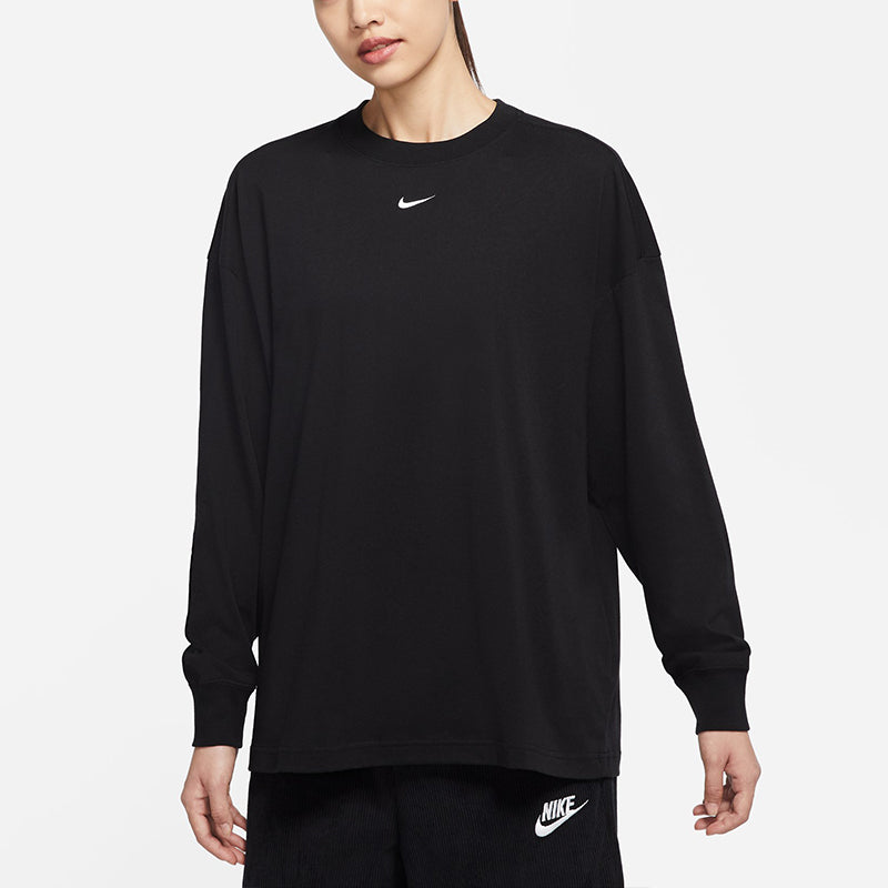 (WMNS) Nike Sportswear Essential Logo Printing Round-neck Sweateshirt Black DM6233-010