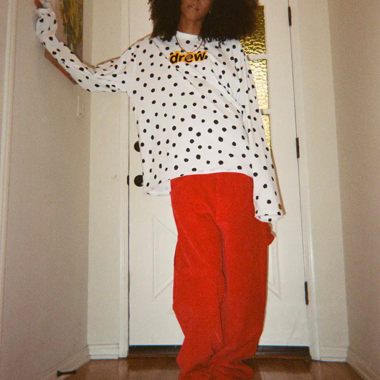 Drew House SS21 Secret ls Tee polka dots Alphabet Long Sleeves Unisex White DR-SS21-32